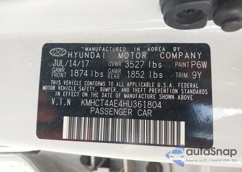 2017 Hyundai Accent Se z USA, uszkodzony, nr VIN KMHCT4AE4HU361804